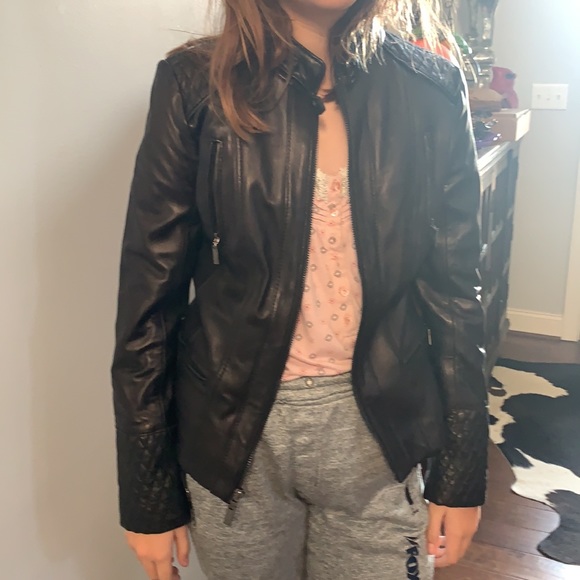 Anne Klein NWT black leather motto jacket size Medium - Picture 5 of 14